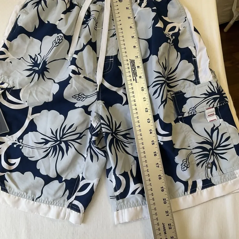 Sideout Men Swimwear M Navy Swim Trunks Floral Board Shorts Button Grommet 9.5”